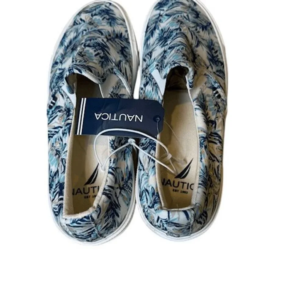 NWT Nautica Candler Canvas Slip On Shoes in Navy Palm Print Men's Size 9‎